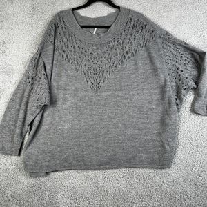 Free People Sweater Womens M Gray Cut Out Wool Alpaca Acrylic Blend Scoop Neck